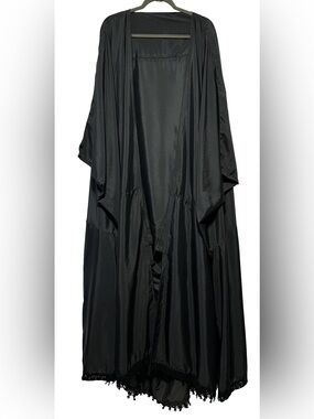 Handmade Black Oversized Open Front Duster Lace Trim One Size